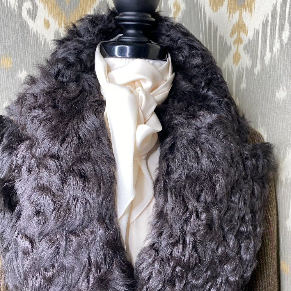 Ralph Lauren Fall 2011 Runway Olive Plaid Wool Tweed Shearling Collar Wrap Coat